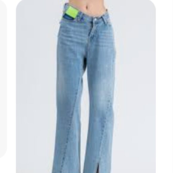 Fabulous Ann Andelman Asymmetrical Twisted Flared Jeans Blue EUC - Picture 1 of 10